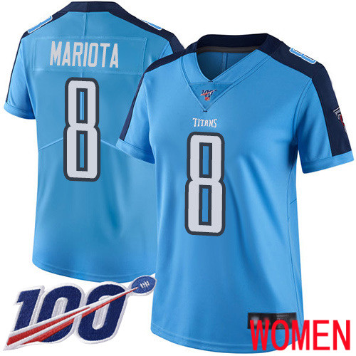 Tennessee Titans Limited Light Blue Women Marcus Mariota Jersey NFL Football #8 100th Season Rush Vapor Untouchable->women nfl jersey->Women Jersey